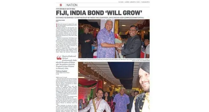 A  writer comments on the Fiji Sun article "Fiji, India Bond Will Grow" that was published by the daily on sunday 27th Jaunary, 2019