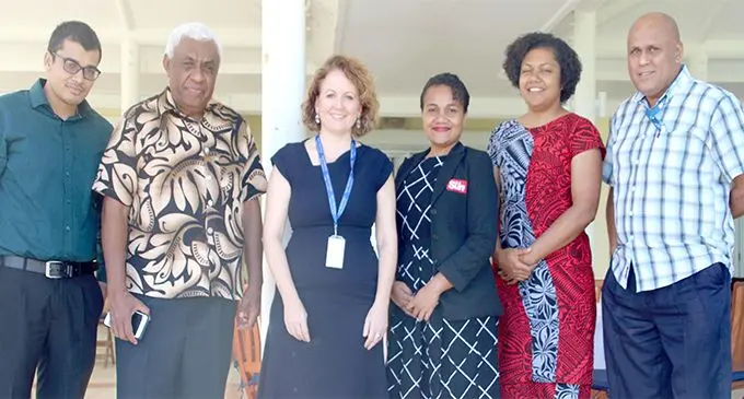 FIJI SUN: Sheldon Chanel (Deputy Managing Editor Business), Nemani Delaibatiki (Managing Editor Training),  British High Commissioner to Fiji Melanie Hopkins, Selita Bolanavanua (Deputy Managing Editor News), Rosi Doviverata (Managing Editor Digital)