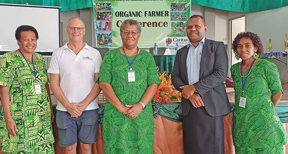 From left: Foundation for Rural Integrated Enterprises and Development (FRIEND) board president Makalesi Tavaiqia, Pacific Organic and Ethical Trade Community (POETCom) coordinator Jim Pierce, FRIEND chief executive officer Sainiana Rokovucago, divisional planning officer Northern Setareki Dakuiboca and FRIEND programme manager Melaia Salacakau, at Labasa, on June 19, 2024. Photo: Shratika Naidu