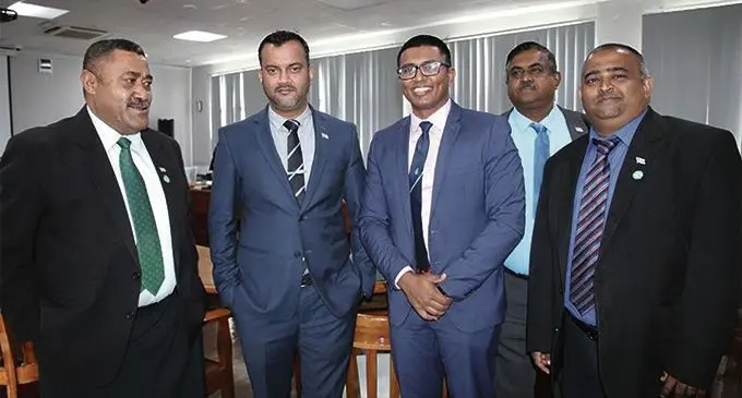 From left, SODELPA MP Ratu Suliano Matanitobua, parliamentary standing committee on Justice, Law and Human Rights chairperson Alvick Maharaj, Fijian Competition and Consumer Commission CEO Joel Abraham, FijiFirst MPs Vijendra Prakash and Rohit Sharma at a Parliament Committee Room on February 5, 2019.