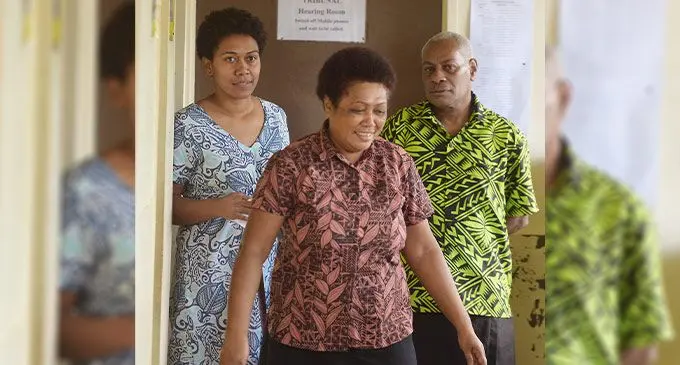 From left: Mereoni Ceinaturaga, Leba Senicevuga and Tuinaceva Seruvi outside Nausori Magistrate Court on July 22, 2022. Photo: Ronald Kumar. 