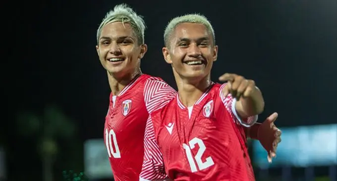Tahiti striker Dylan Hutia in action.
