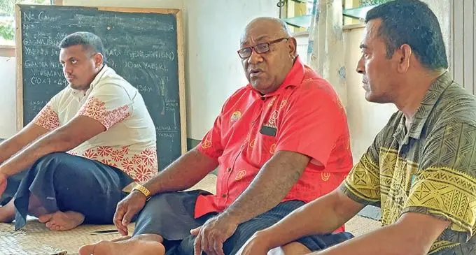 Keteira Village headman Maika Takayawa (middle), during the talanoa session on January 25, 2022.  Photo: Wati Talebula-Nuku