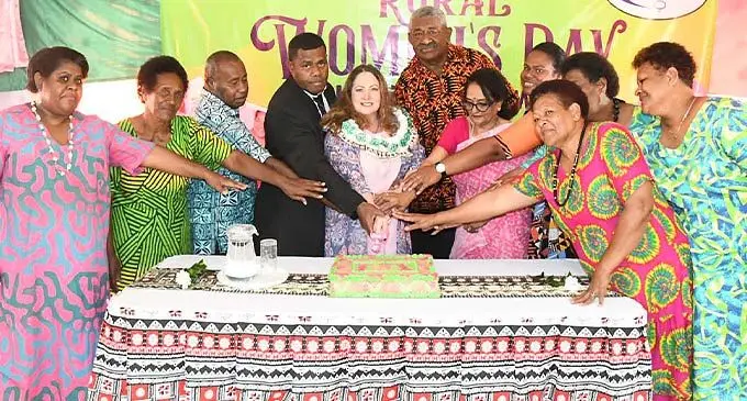 Women, Children and Poverty Alleviation Permanent Secretary Ms Jennifer Poole (centre) with women and guests at Sawani Village, Vuna, Naitasiri, during international Rural Women’s Day Celebration and Pinktober Aware- ness on October 17, 2022. Photo: Ministry of Women, Children and Poverty Alleviation
