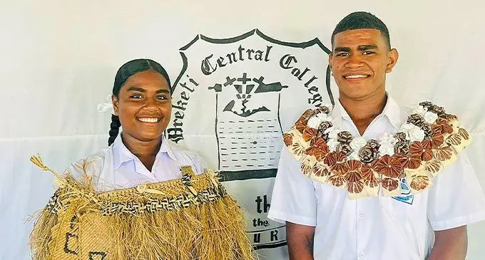 From :Dreketi Central College head girl Patrica Cox and head boy Iliesa Mataqeledra during the prefect induction in Dreketi, Macuata on February 14, 2025.