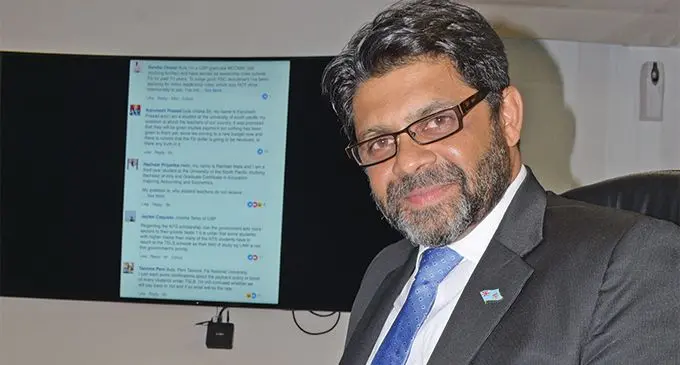Attorney-General and Minister for Economy Aiyaz Sayed-Khaiyum holds the second 2019-2020 national budget online consultation on March 6, 2019. Photo: Ronald Kumar
