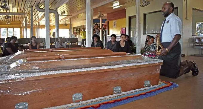 Provinical Administrator of Macuata Semi Kuru presented reguregu on behalf of the Vanua of Macuata and Government to the families of the late aviators at the Labasa Airport on March 8, 2018 Photo: Shratika Naidu