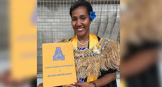 Veniani Disari Ralulu graduates with a Postgraduate Certificate in Child Health Nursing during the Sangam Institute of Technology College of Nursing and Health Care Education graduation in Labasa on December 20, 2022 Photo: Shratika Naidu