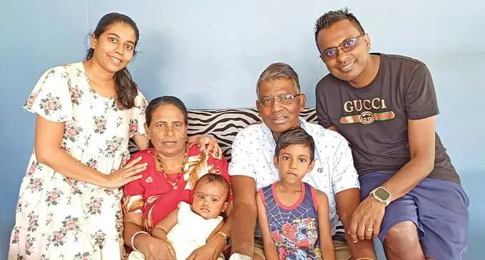 Sumintra Sundar (second from the left) with her husband, Ram Sundar, daughter in law Sangeeta Sundar, son- Ashwin Sundar (right) and grandchildren Ashveer Sundar and Suhani Sundar in Labasa on September 27, 2024. Photo: Shratika Naidu