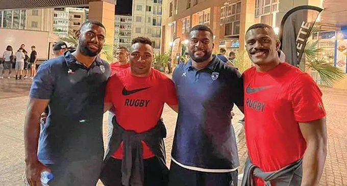 Our French Top 14 players (left-right) Josua Vici (Montpellier), Petero Tuwai (Toulon), Masivesi Dakuwaqa (Montepllier), Jiuta Wainioqlo (Toulon) after their 24-24 draw in the competition opener in Toulon, France on September 4, 2021. 