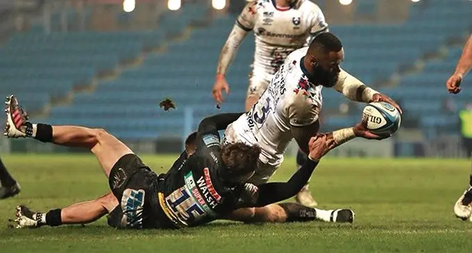  Bristol Bears centre Semi Radradra dives over to score a try against Exerter Chiefs on January 9,2021.Photo: Bristol Bears 