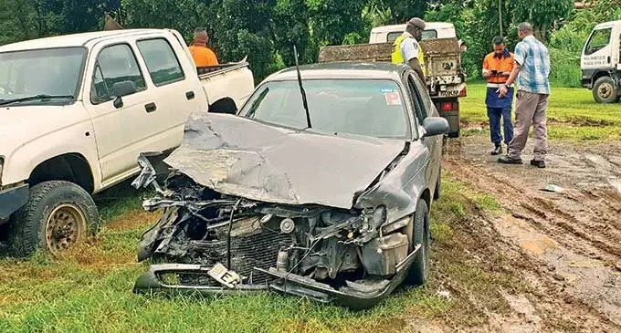 The car that crashed into the truck that belonged to Xact Solutions in Lautoka on April 6, 2022.  Photo: Nicolette Chambers