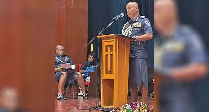 Acting Police Commissioner Juki Fong Chew addressing his officers at the Suva Civic Centre on January 6, 2025. Photo: Beranadeta Nagatalevu 