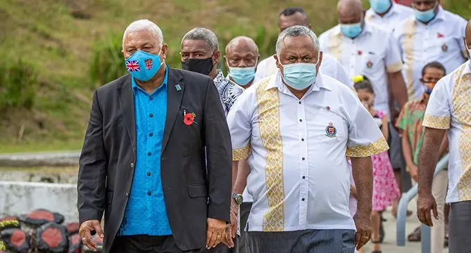 Prime Minister Voreqe Bainimarama (right) with Corrections Service Commissioner Commander Francis Kean at the commissioning of the new chapel on Friday, October 15, 2021. Photo: Leon Lord