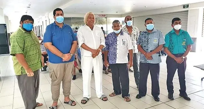 Fiji Airports Manager Airport Landside Operations and Customer Services Joe Gray (Third from left) with Taxi operators at the Nadi International Airport. Photo: Waisea Nasokia