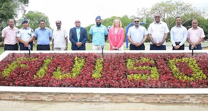 Special Administrator Vimal Kumar (fourth from left), Chair Isikeli Tikoduadua (fifth from left), Rotary Club rep Prashant Anurag (sixth from left), Special Administrator Kerry Mara (seventh from left), with Suva City Council executives and stakeholders on September 30, 2020 at the Fiji50 garden at My Suva Picnic Park for Fiji Day celebration. Photo: Ronald Kumar