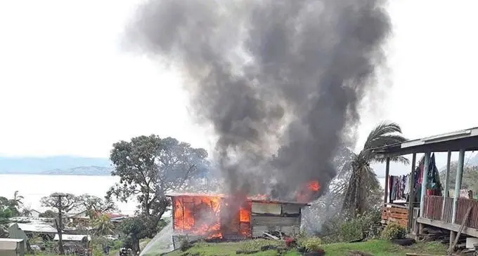 The house on fire at Naverea, Savusavu on December 27, 2020.   