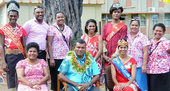 (centre) Lautoka City Council chief executive officer Jone Nakauvadra  with members of the LGBT group, empower pacific and community during the celebrations for world aids day on Tuesday in Lautoka.Photo:SALOTE QALUBAU