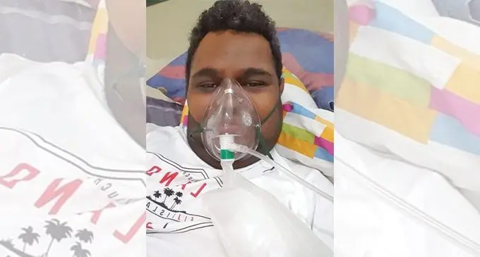 COVID-19 patient Antonio Ratuvili at Suva’s Colonial War Memorial Hospital (CWMH).  