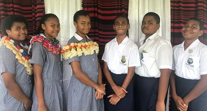 From left: Adi Elenoa Wainikoula deputy head girl, Veniana Mamuatabu deputy head girl, Josephine Tamanisau head girl, Ephraim Nayacalevu head boy, Orisi Duarara deputy head boy and Jotame Uluitoga deputy head boy.