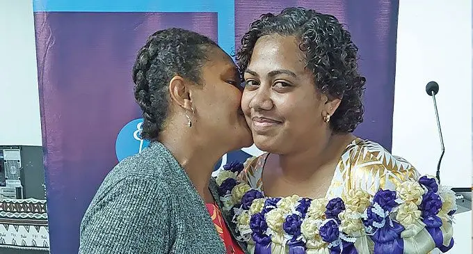 Amele Adikuila Namua with her mother Makereta Vala Namua at the University of the South Pacific ,Lautoka Campus on June 25,2024. Photo: Salote Qalubau