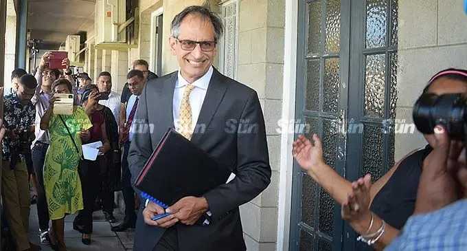 Richard Naidu outside the Civil High Court surrounded by journalists and solidarity supporters and politcal party leaders on November 22, 2022. Photo: Ronald Kumar