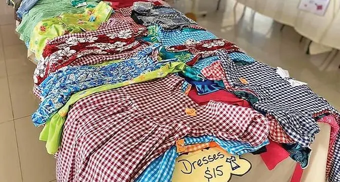 Dresses Sewn by women at the Vocational Training Centre.