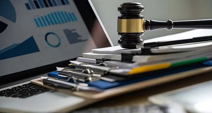 Judge and documents on office desk Legislation