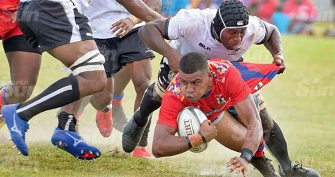Joseph Cavu of Namosi on attack against Nadroga during their Skipper Cup match at Thomson Park in Navua on April 17, 2021. Fiji Rugby Union has cancelled the rest of the Skipper Cup season and will kick off early next year. Photo: Ronald Kumar
