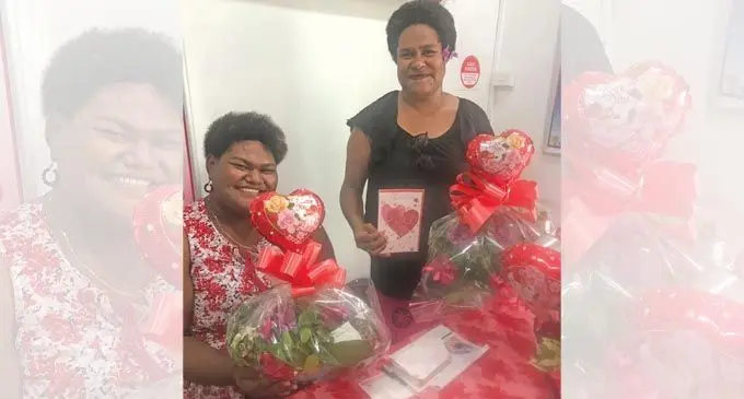 Florist Maria Kaitani (right) with her sister Miriama Adinawa at the Post Fiji, Suva on February 12, 2021. Photo: Karalaini Waqanidrola