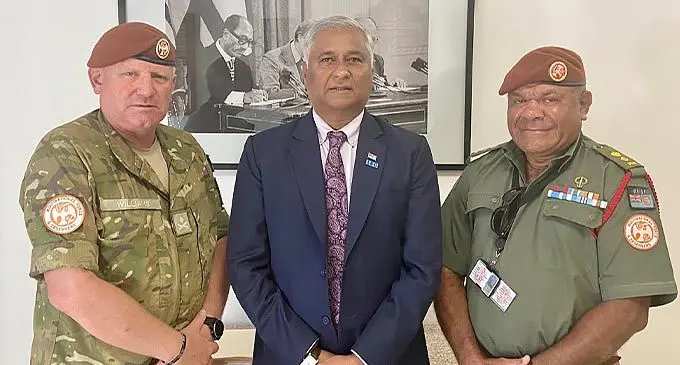 From left: Multinational Force and Observer Group (MFO) Force Commander Major General Evan Williams of the New Zealand Defence Force, Fiji’s Permanent Representative to the United Nations, Dr Satyendra Prasad and Commanding Officer Lieutenant-Colonel Saula Koro in Sharm El-Sheikh, Egypt, on November 13, 2022.