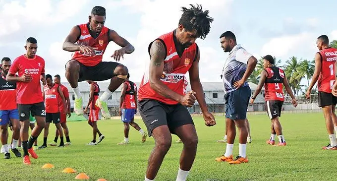 Rewa’s Samuela Nabenia leads a training session for the team at the Fiji Football Association academy in Vatuwaqa, Suva, on June 8, 2022. Photo: Fiji FA Media