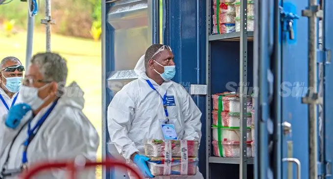 Members of the Fiji Police forensic department load box’s of methamphetamine to be destroyed at the Dignified Crematorium in Davuilevu on February 24, 2025. Photo: Leon Lord