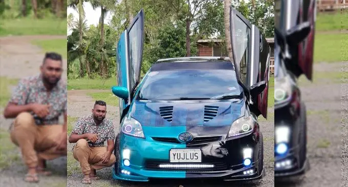 Asnil Naidu with his Toyota Prius 1.8 which he modified to participate in car shows.