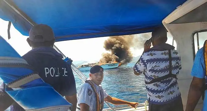 Members of the Rescue Co-ordination Center Fiji and the Fiji Police WATERPOL Unit during the rescue of the two men outside Suva Harbour. Photos: Fiji Police Force