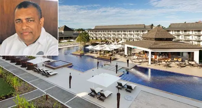 Pullman Nadi Bay Resort and Spa on Nadi’s Wailoaloa Beach. Inset: Former Pullman Nadi Bay Resort and Spa Director Talent and Culture Uraia Rasake