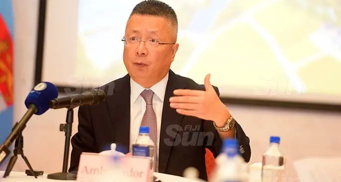 Chinese Ambassador to Fiji Qian Bo addressing the media and university scholars at the Embassy of the People’s Republic of China in Suva on March 16, 2021. Photo: Ronald Kumar