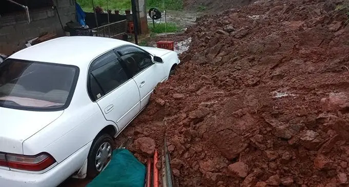 Landslide beside Mohinesh Chand’s home in Votualevu, Nadi.