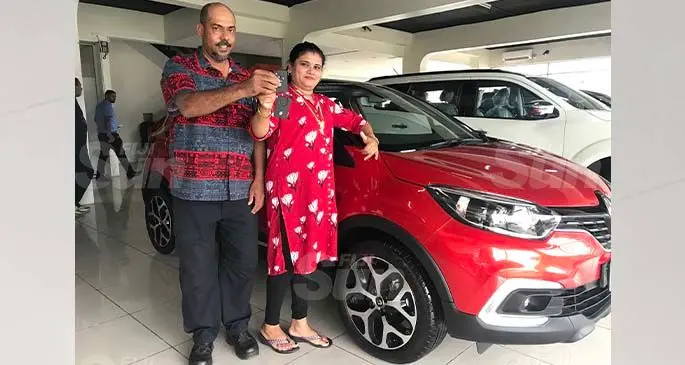 Vikashni Lata with her husband, Dhiren Chand and her new vehicle on February 9, 2021. Photo: Wati Talebula-Nuku