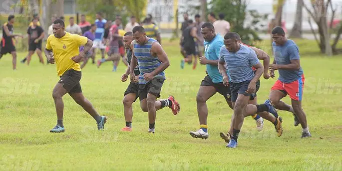 Amenoni Nasilasila (second from left) while training with the Namosi Rugby side at Grammar School ground on July 7, 2020. Photo: Ronald Kumar.