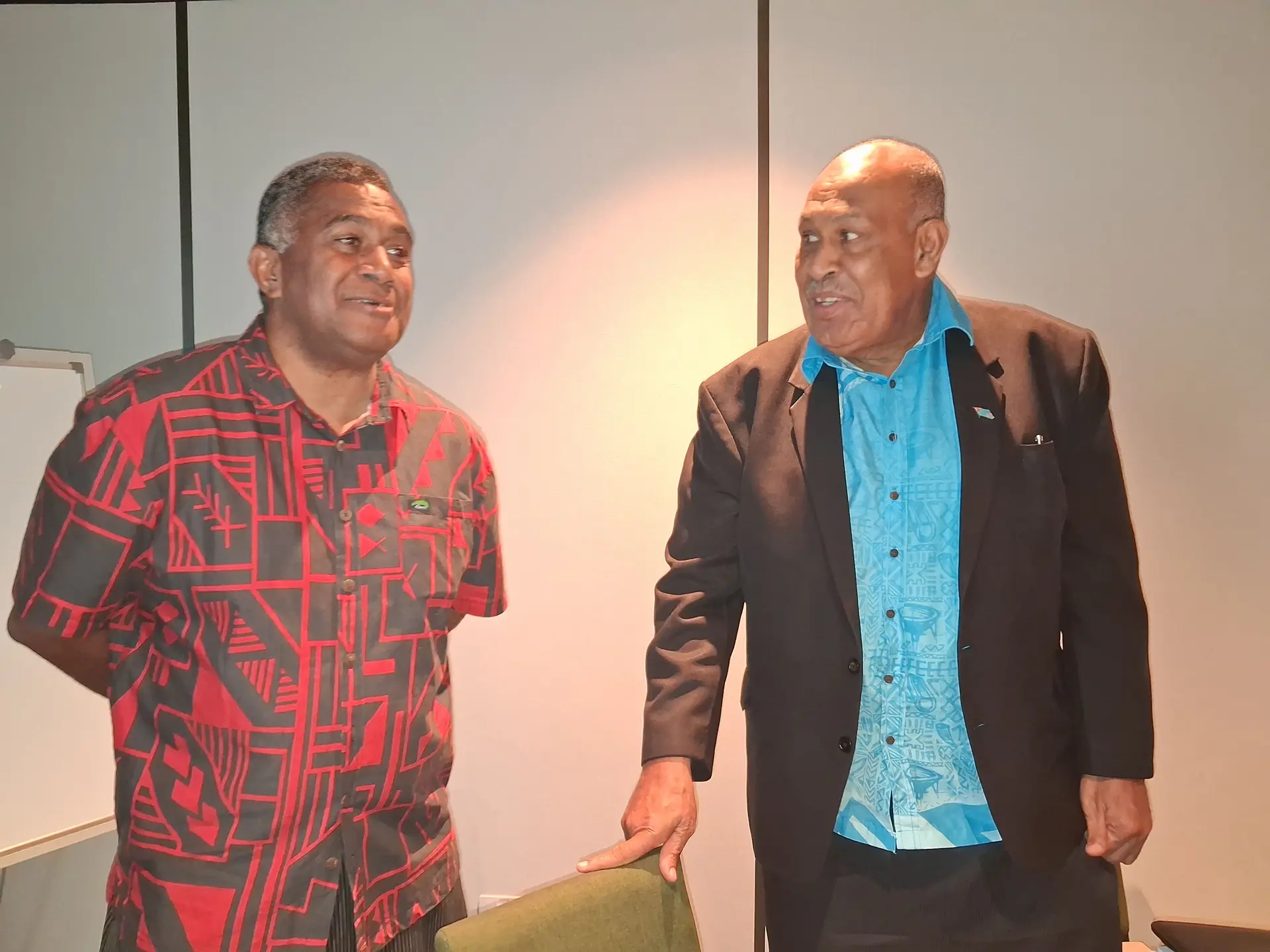 Solicitor-General Ropate Green (on left), with the Minister for iTaukei Affairs Ifereimi Vasu.