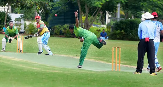 Suva Crusaders batsman Kitione Tavu lines up his strike against Lakeba during Easter Cricket Championship at Albert on March 30, 2021. Photo: Ronald Kumar