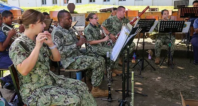 The U.S. Pacific Fleet Band woodwind quintet Tradewinds rehearsing with its Fijian counterpart. Photo: U.S. Embassy Fiji