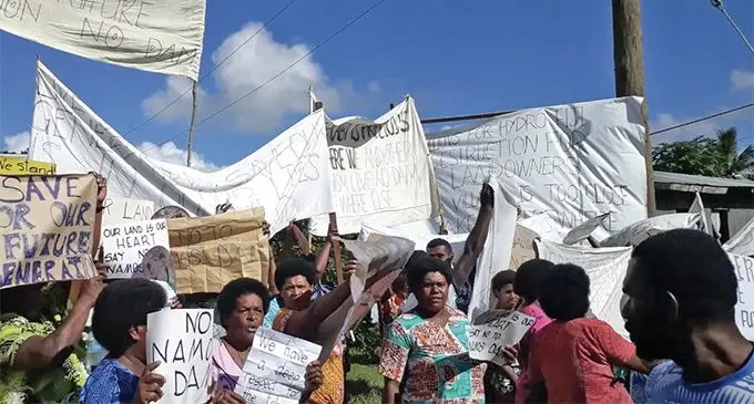 Women of Navunikabi in Namosi protesting against the dam that is being proposed for construction at their village on March 18, 2019. Photo: Supplied