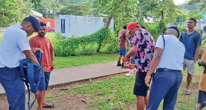 Police in Savusavu conducting searches on youths loitering along the Savusavu Town foreshore.
