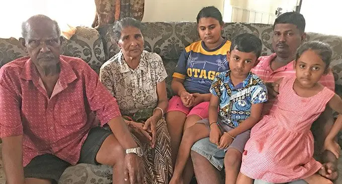 From left: Munsami Chetty, Chandra Wati, Mahi Chetty, Myra Chetty, Kairav Chetty and Krishneel Chetty at Solove, Labasa on April 19, 2022.  Photo: Shratika Naidu