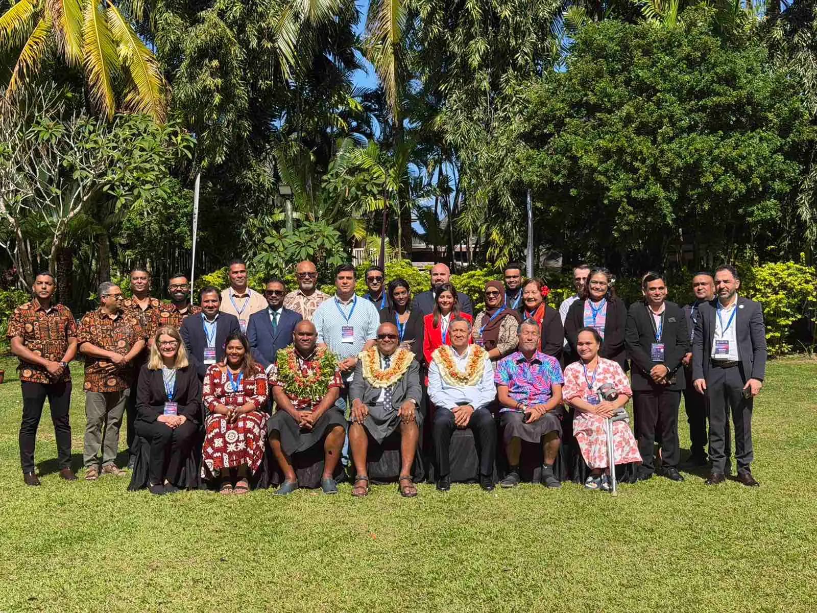 Sitting fourth from left) Deputy Prime Minister and Minister for Industries, Commerce, Business Development and Public Enterprises Manoa Kamikamica with delegates at the 7th National Conference on Information Technology (NCIT) 2026 at Shangri-La Yanuca Island in Nadroga.