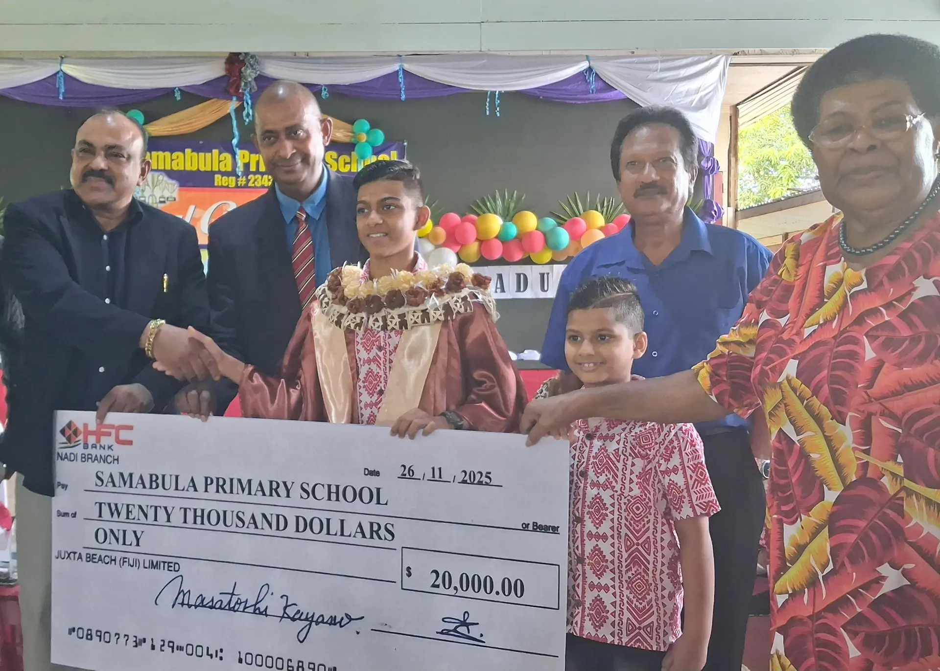 Trustee Amendra Prasad, Divisional Education Officer (Central), John Authur Nagan,  Dux Aahil Muhammed, Fantasy Island developer Abbas Ali and  Losana Vakaloloma