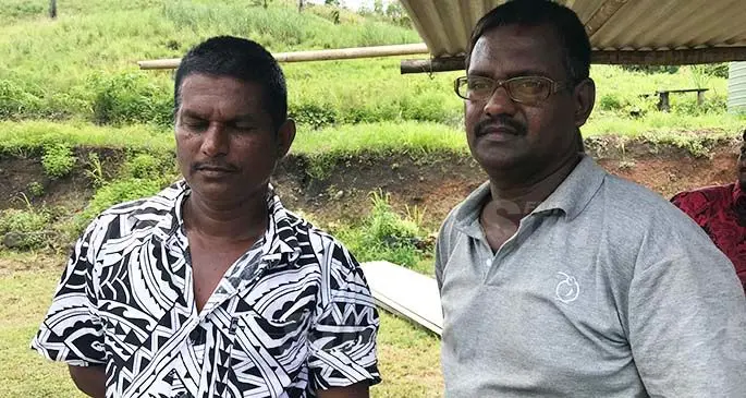 Brothers Pravin Kumar and Pundit Sanjit Kumar Maharaj at their deceased brother’s residence in Daramu, Qelemumu on February 14, 2021. Photo: Laisa Lui
