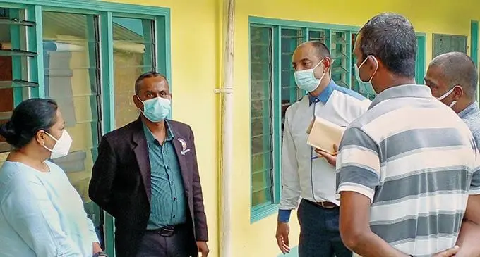 The Minister for Education, Heritage and Arts Premila Kumar ( left: )with staff of Barotu Primary School in Ra on January 13,  2022.Photo: Salote Qalubau